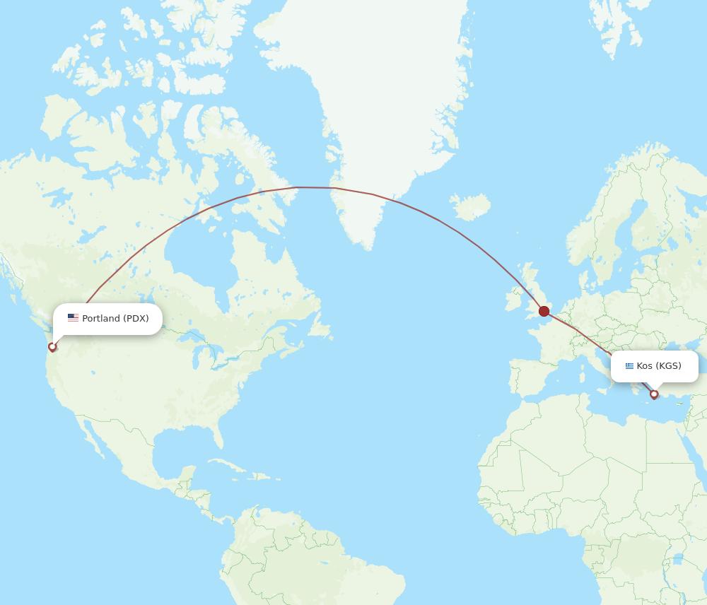 PDX to KGS flights and routes map