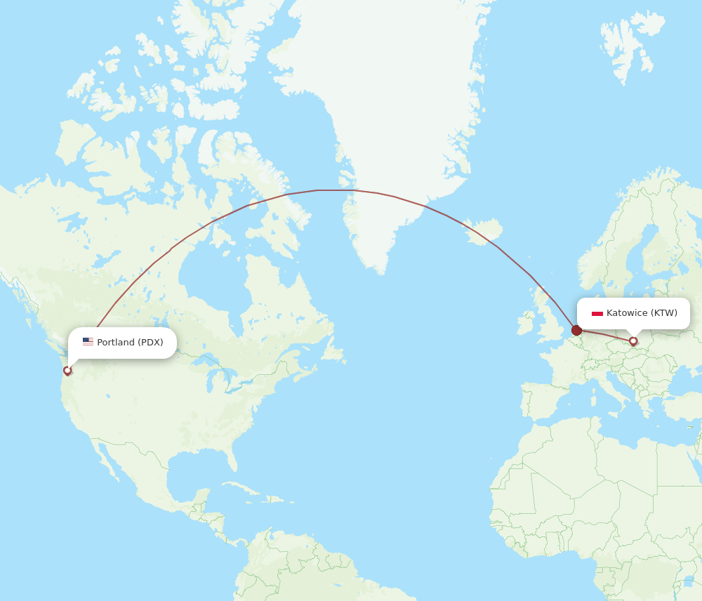 PDX-KTW flight routes