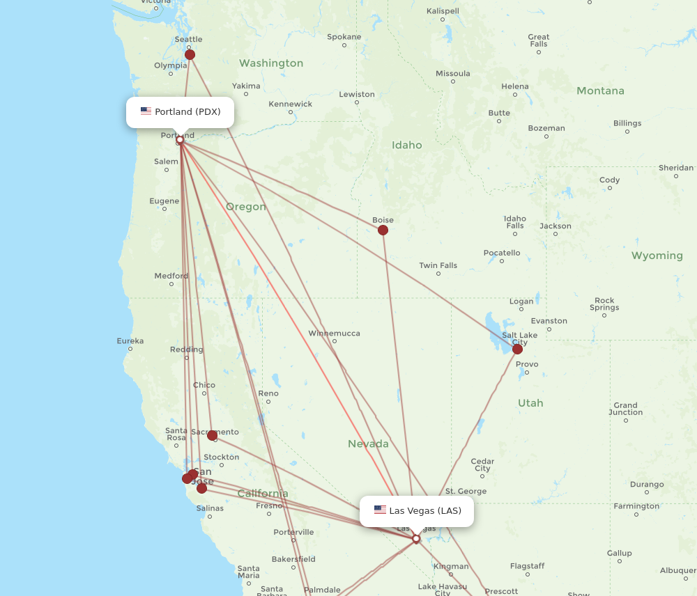 PDX to LAS flights and routes map