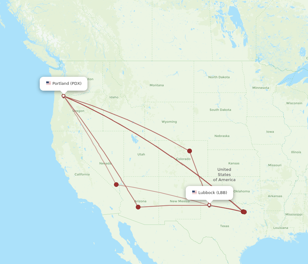 PDX-LBB flight routes
