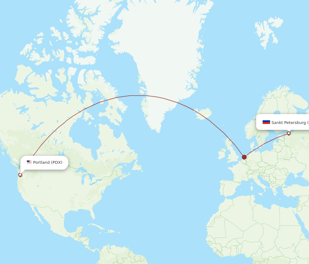Portland - Saint Petersburg route map and flight paths