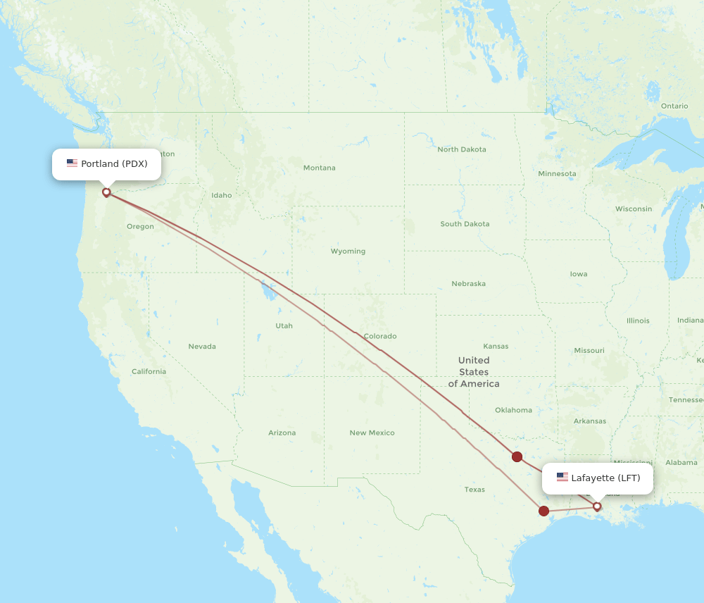 PDX-LFT flight routes