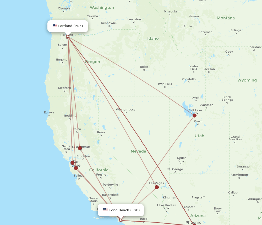 PDX-LGB flight routes