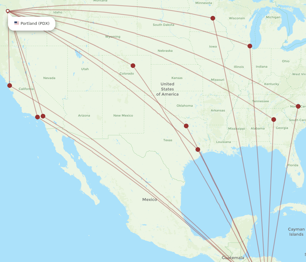 PDX-LIR flight routes