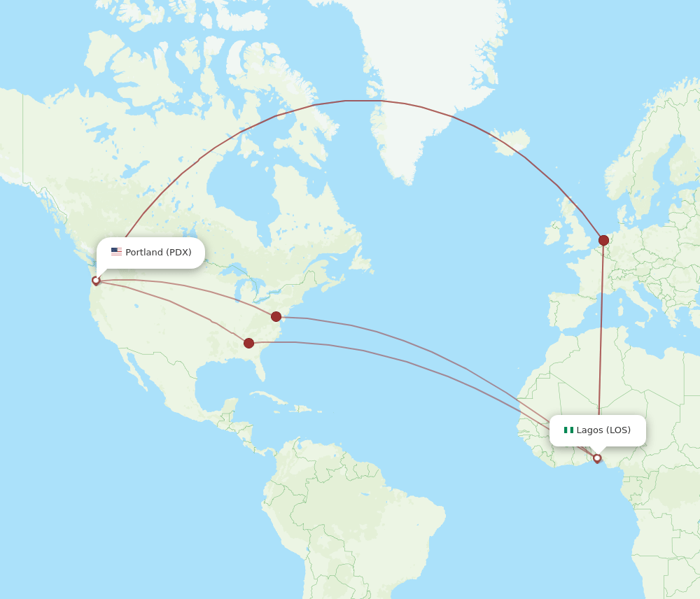 PDX to LOS flights and routes map