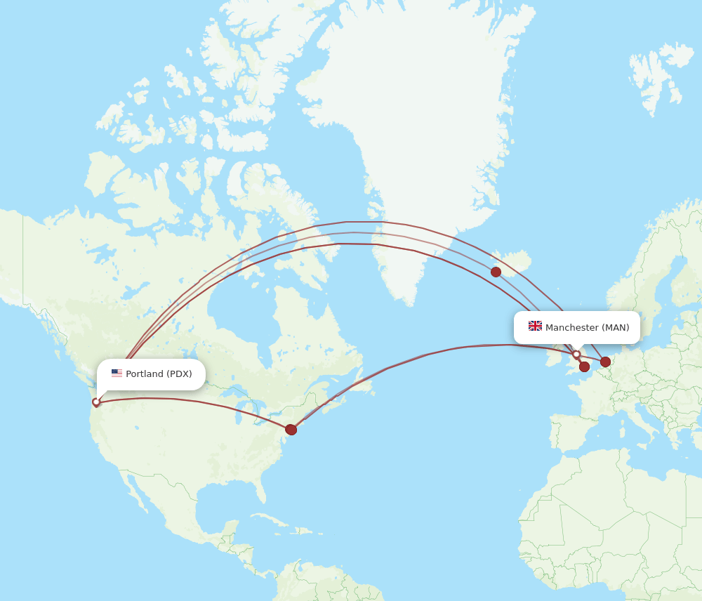 PDX-MAN flight routes