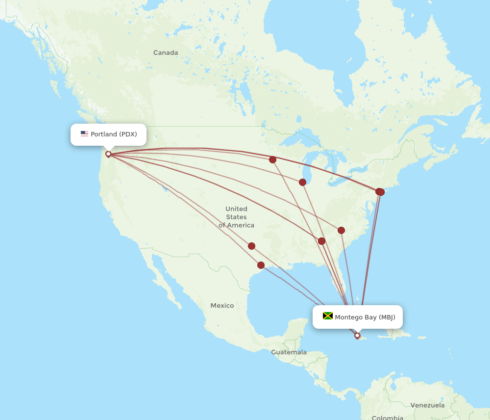 PDX-MBJ flight routes