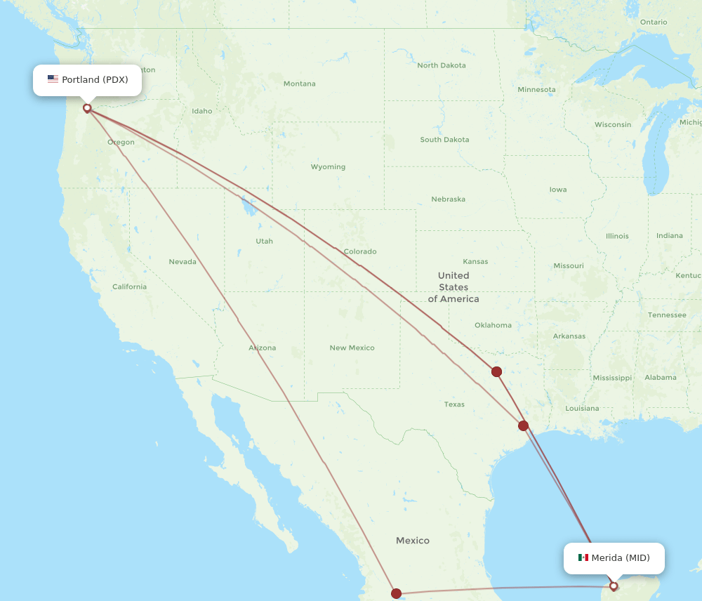 PDX to MID flights and routes map