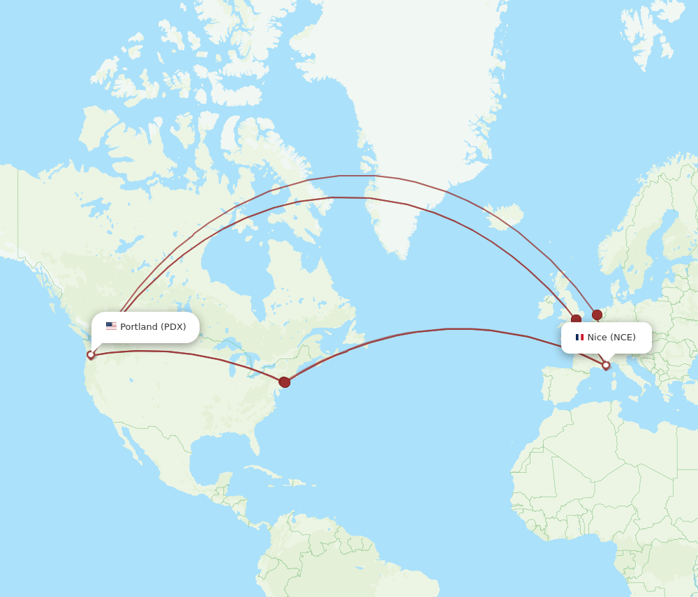 PDX-NCE flight routes