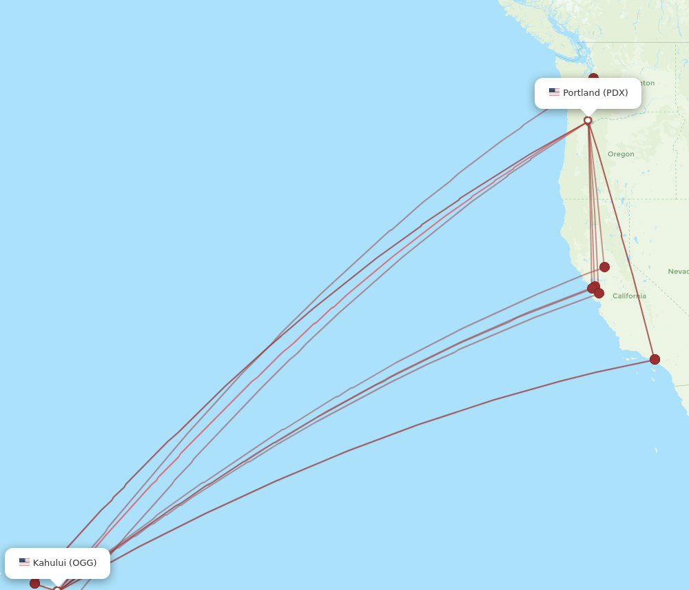 PDX to OGG flights and routes map