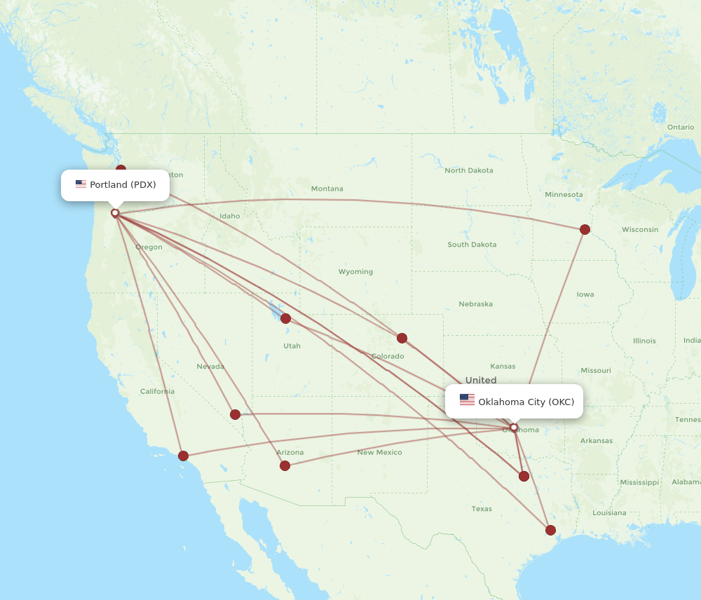PDX-OKC flight routes
