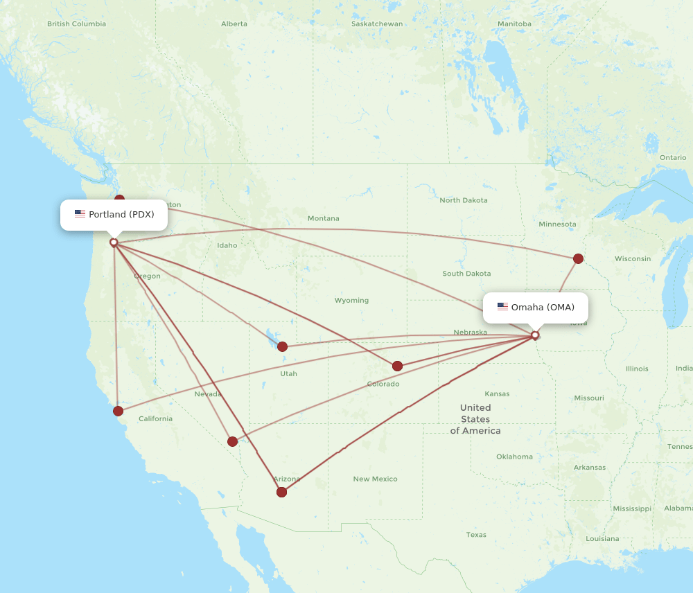 PDX-OMA flight routes