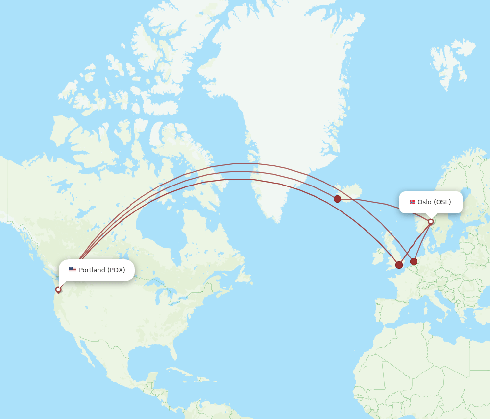 PDX to OSL flights and routes map