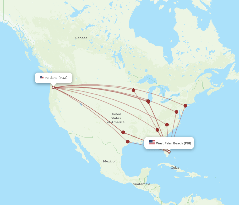 PDX-PBI flight routes