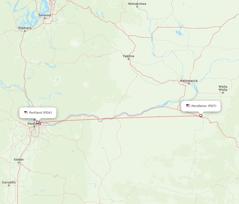Portland - Pendleton route map and flight paths