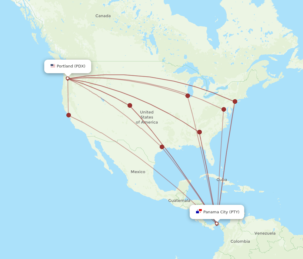 PDX-PTY flight routes