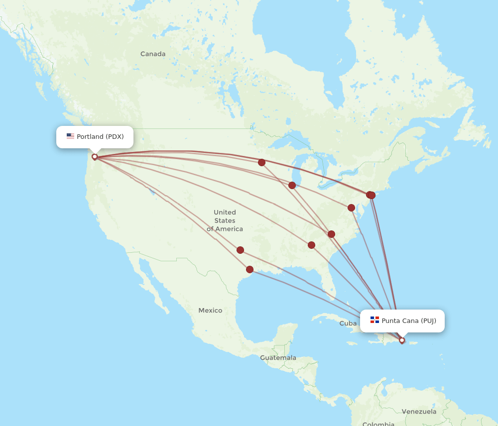 PDX-PUJ flight routes
