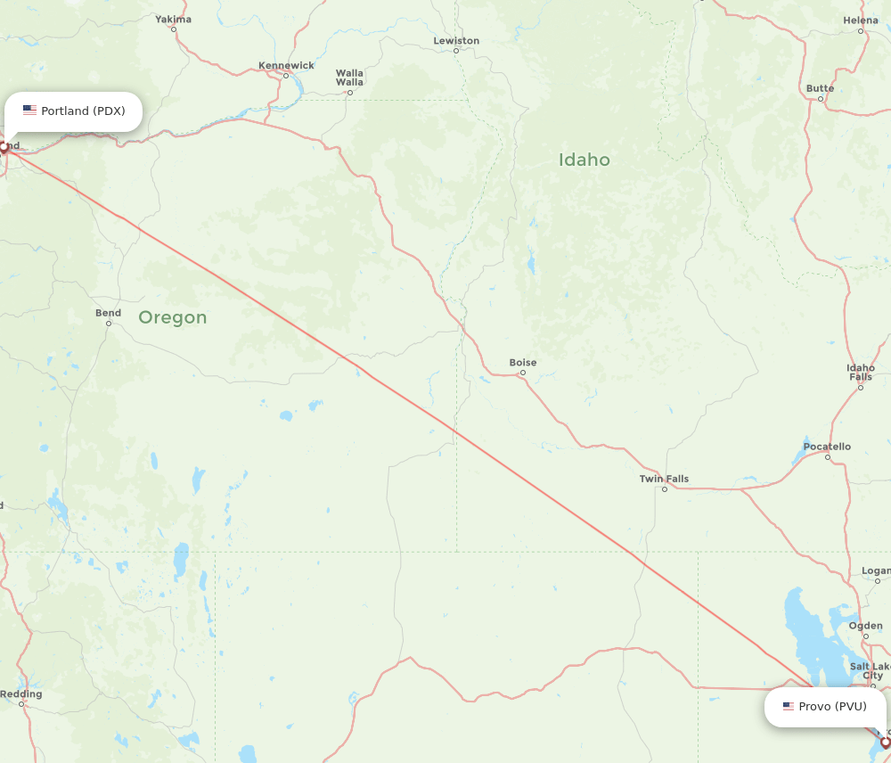 Portland - Provo route map and flight paths