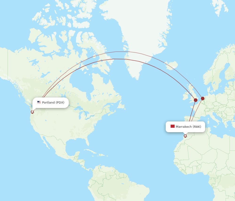 PDX-RAK flight routes