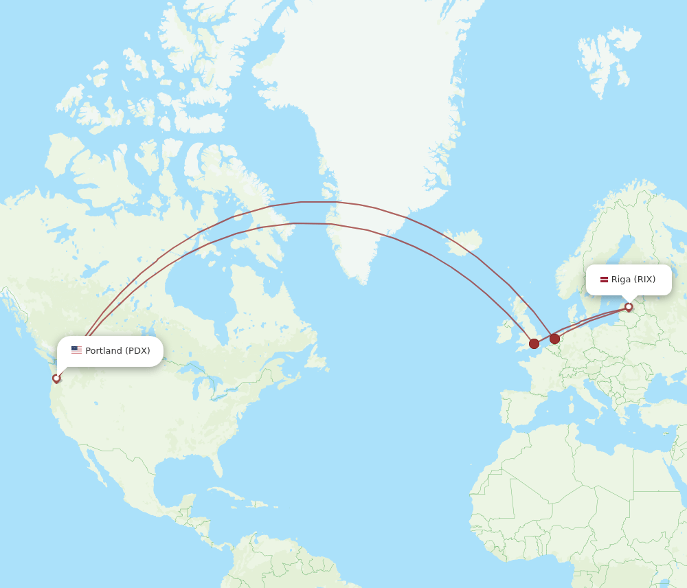 PDX-RIX flight routes