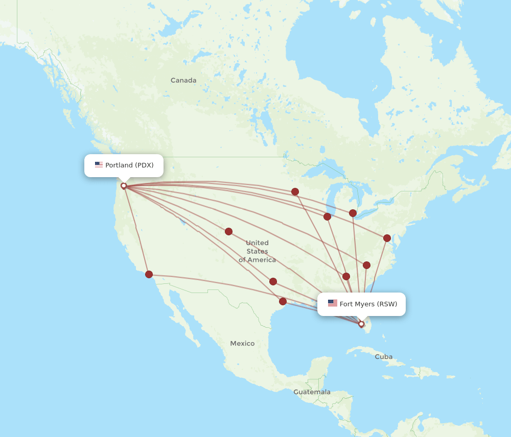 PDX to RSW flights and routes map