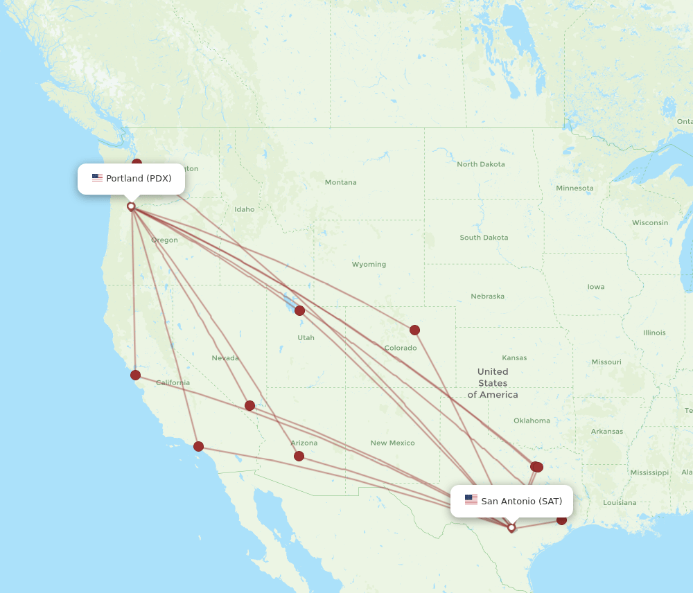 PDX to SAT flights and routes map