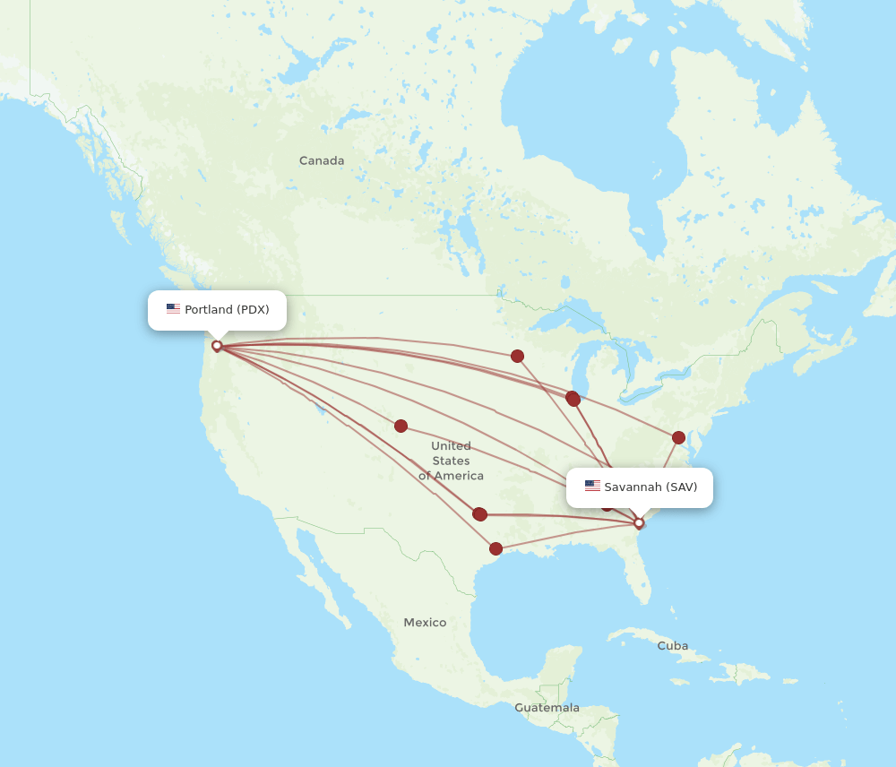PDX-SAV flight routes