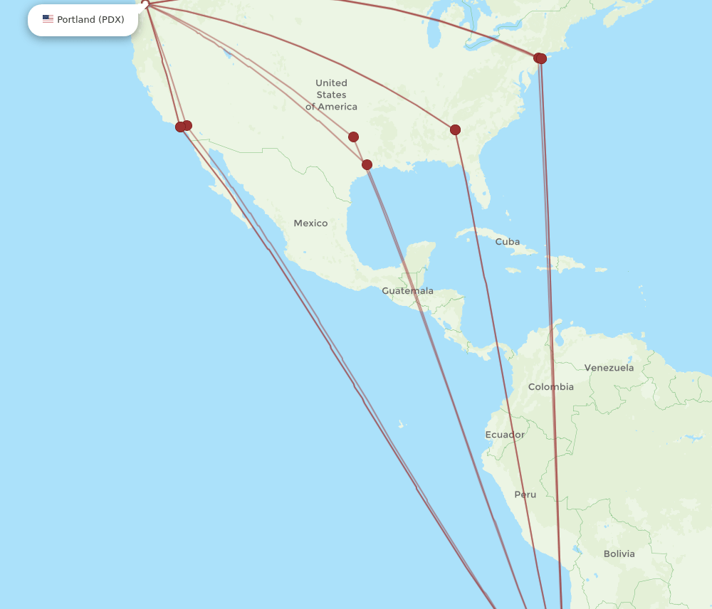 PDX to SCL flights and routes map