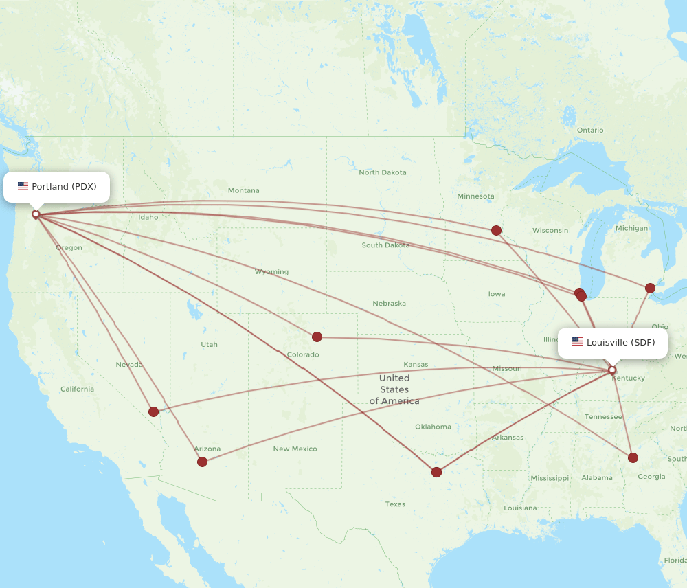 PDX to SDF flights and routes map
