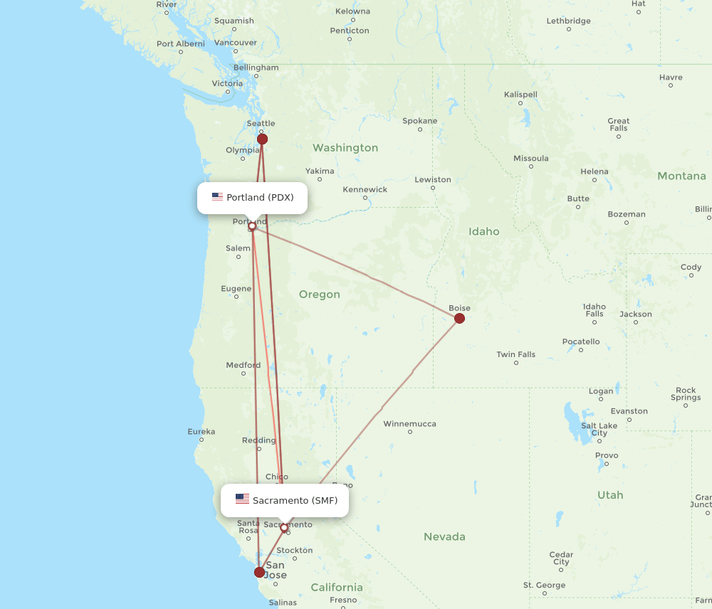 PDX-SMF flight routes