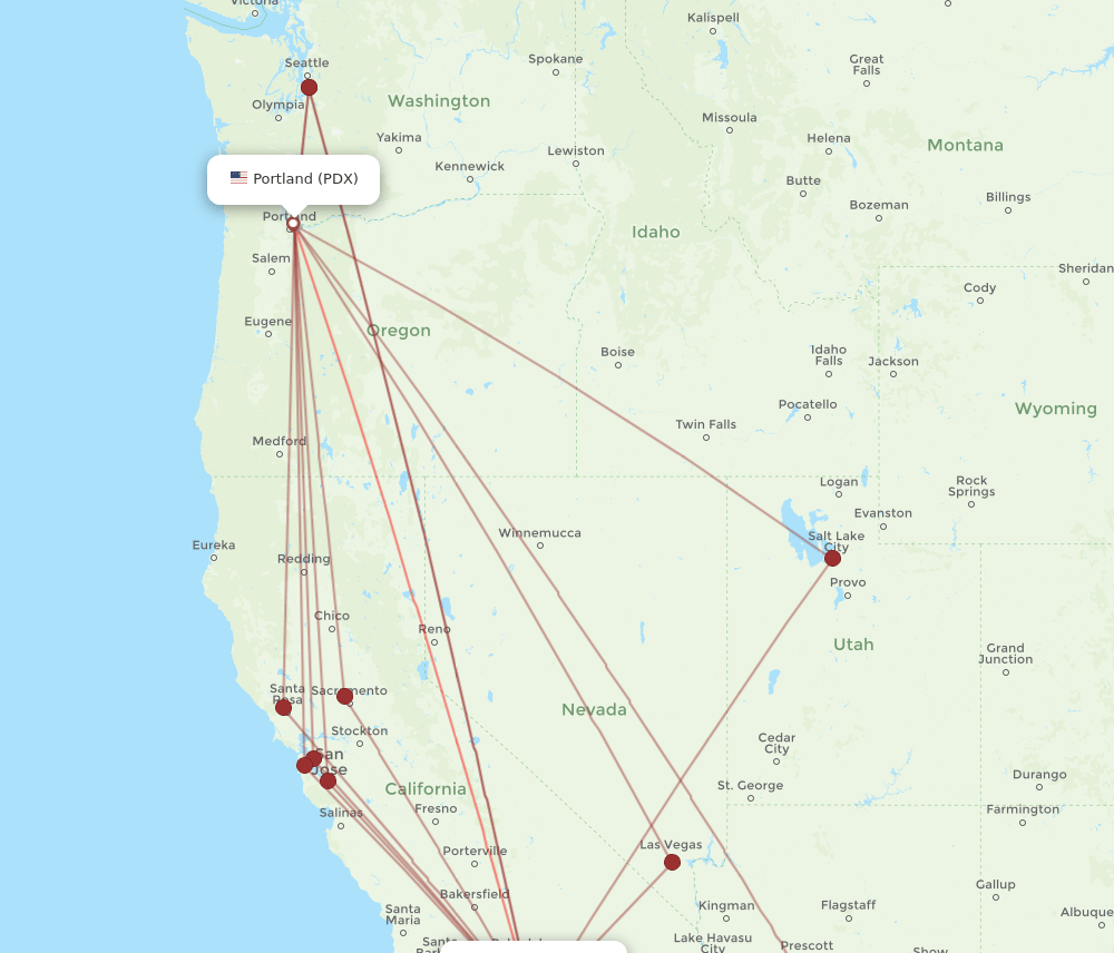 PDX to SNA flights and routes map