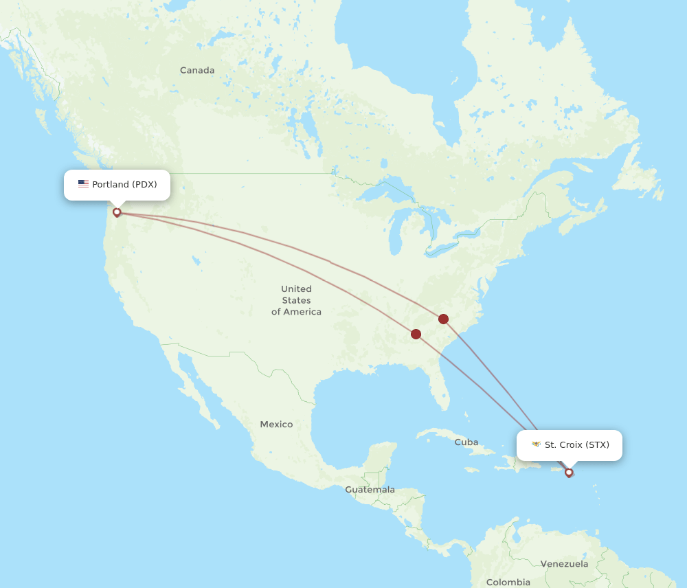 PDX-STX flight routes