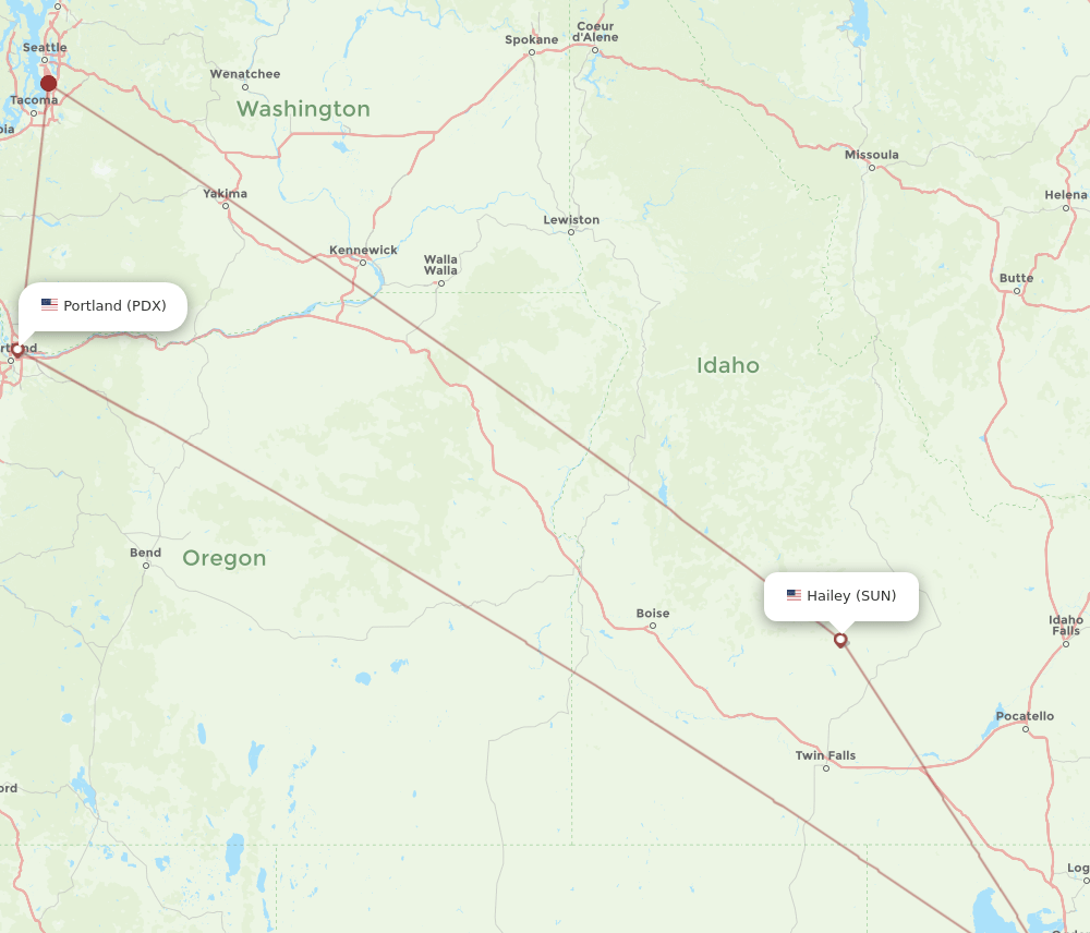 PDX to SUN flights and routes map
