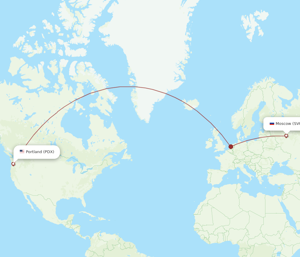 PDX to SVO flights and routes map