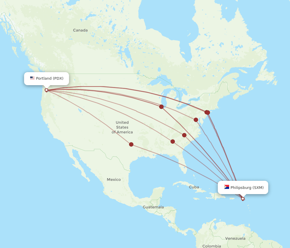 PDX to SXM flights and routes map