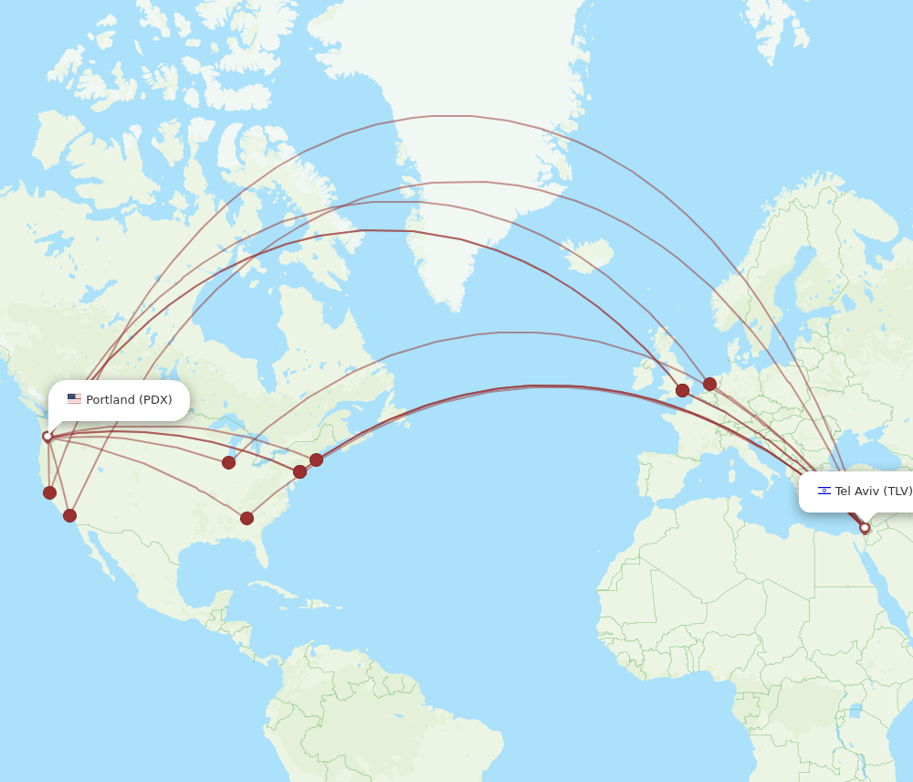 PDX to TLV flights and routes map