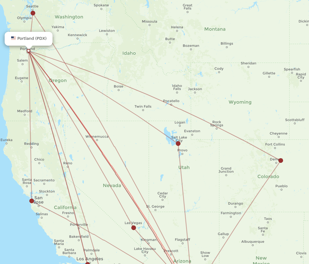 PDX to TUS flights and routes map