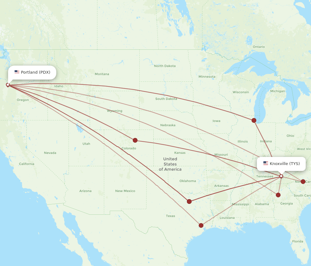 PDX-TYS flight routes