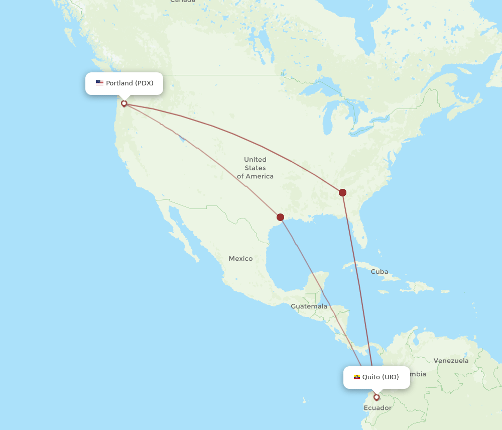 PDX to UIO flights and routes map