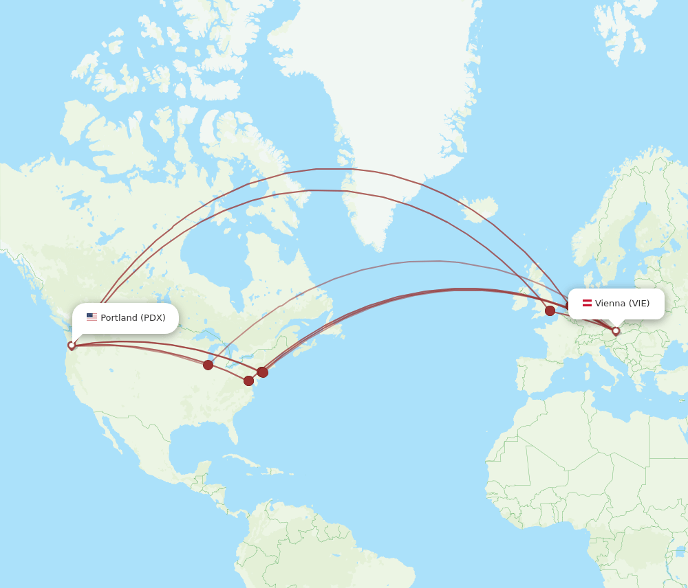 PDX-VIE flight routes