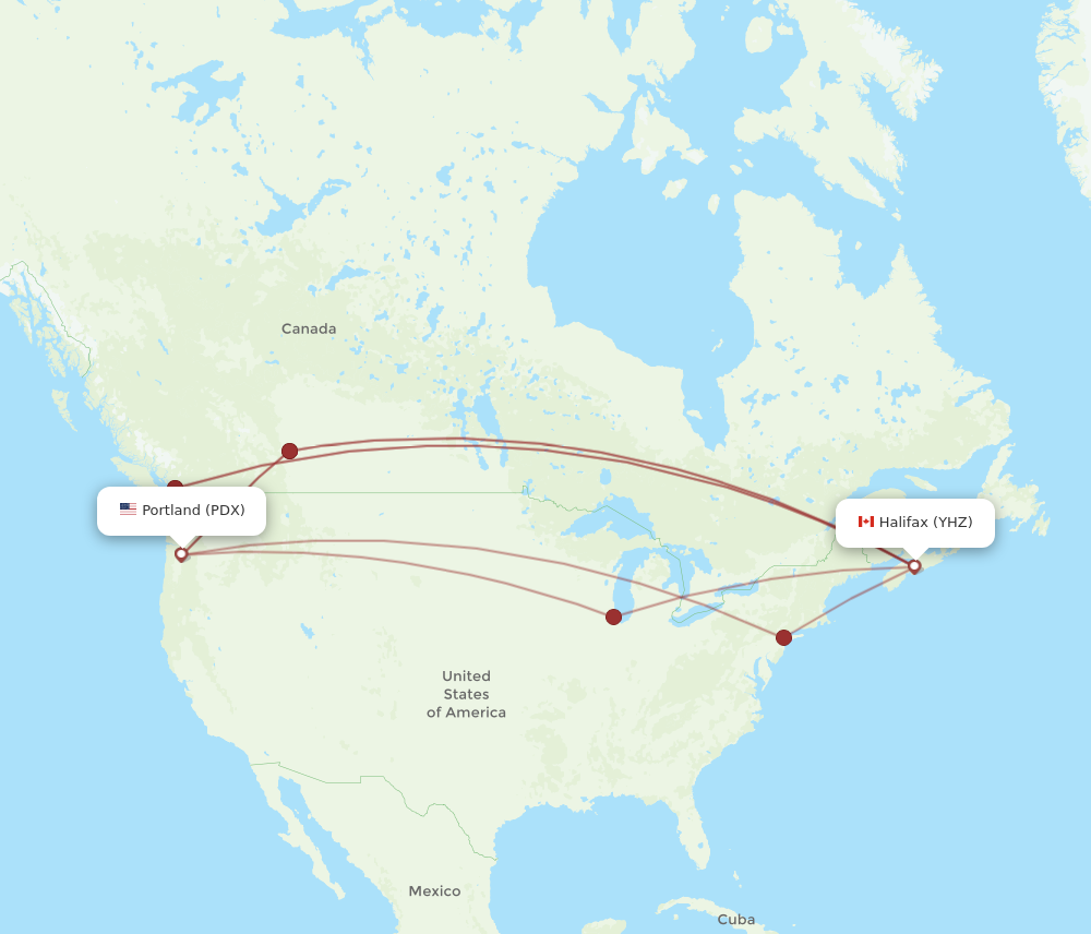 PDX to YHZ flights and routes map