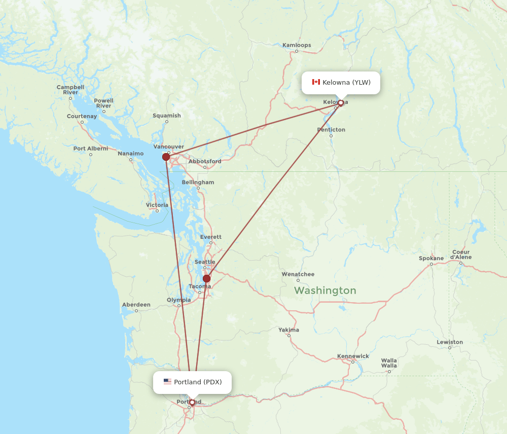 PDX-YLW flight routes