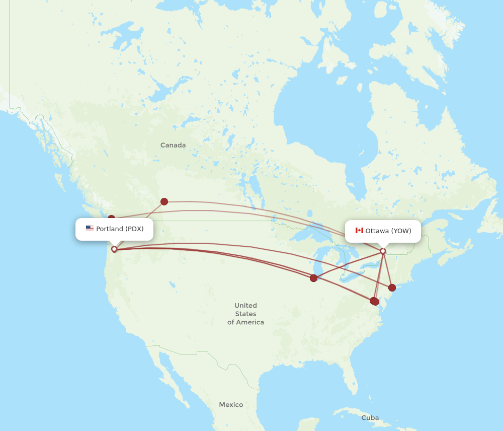 PDX to YOW flights and routes map