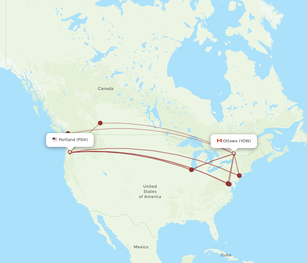 PDX-YOW flight routes