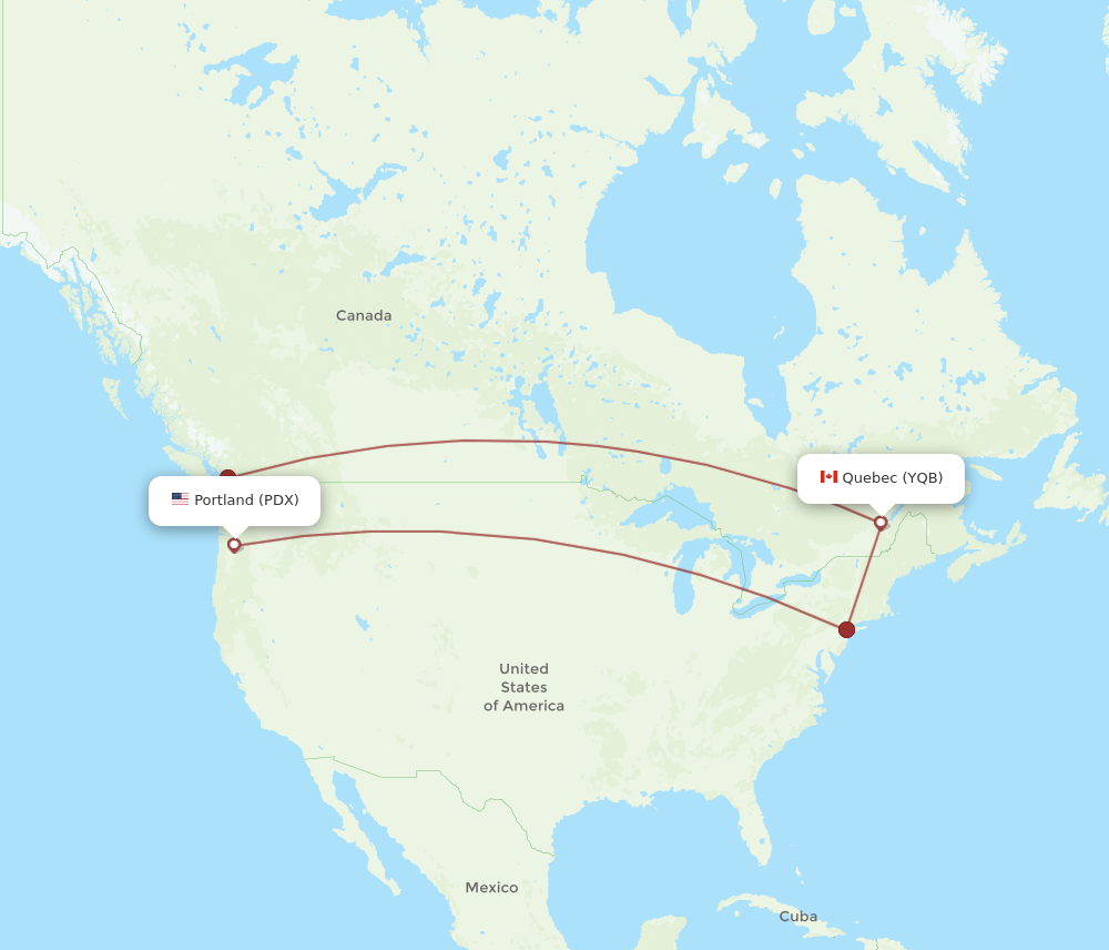 PDX to YQB flights and routes map