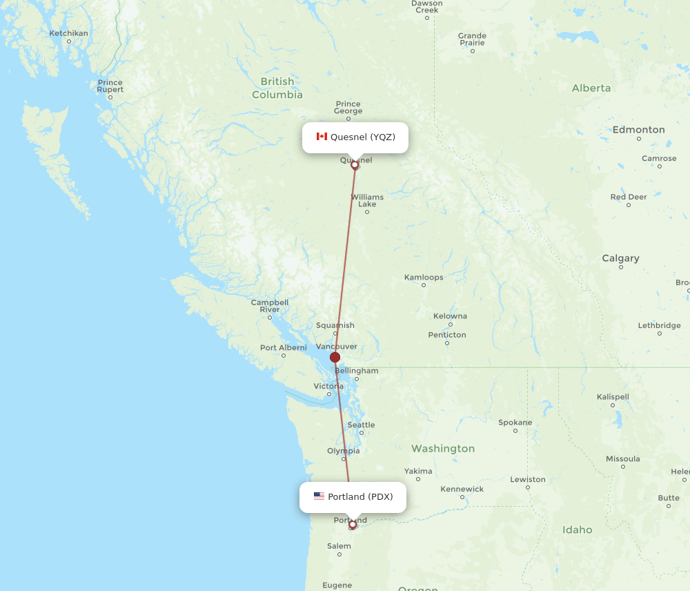 PDX-YQZ flight routes