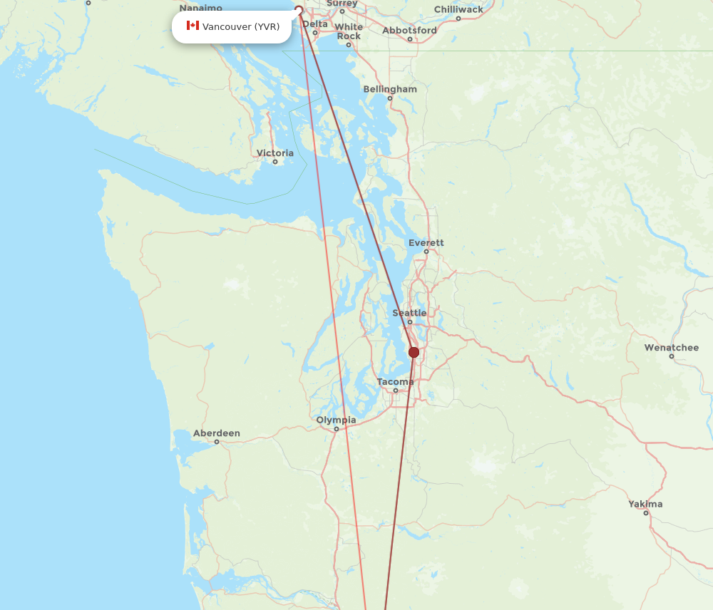 PDX to YVR flights and routes map