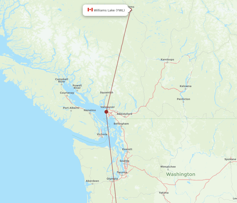 PDX-YWL flight routes