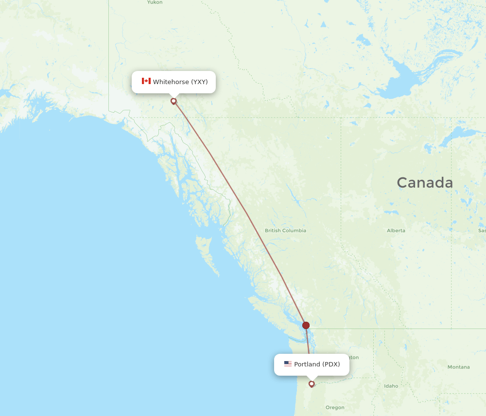 PDX to YXY flights and routes map