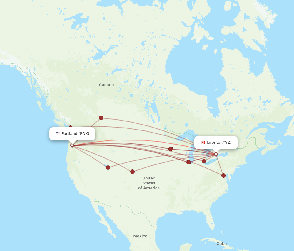 PDX to YYZ flights and routes map